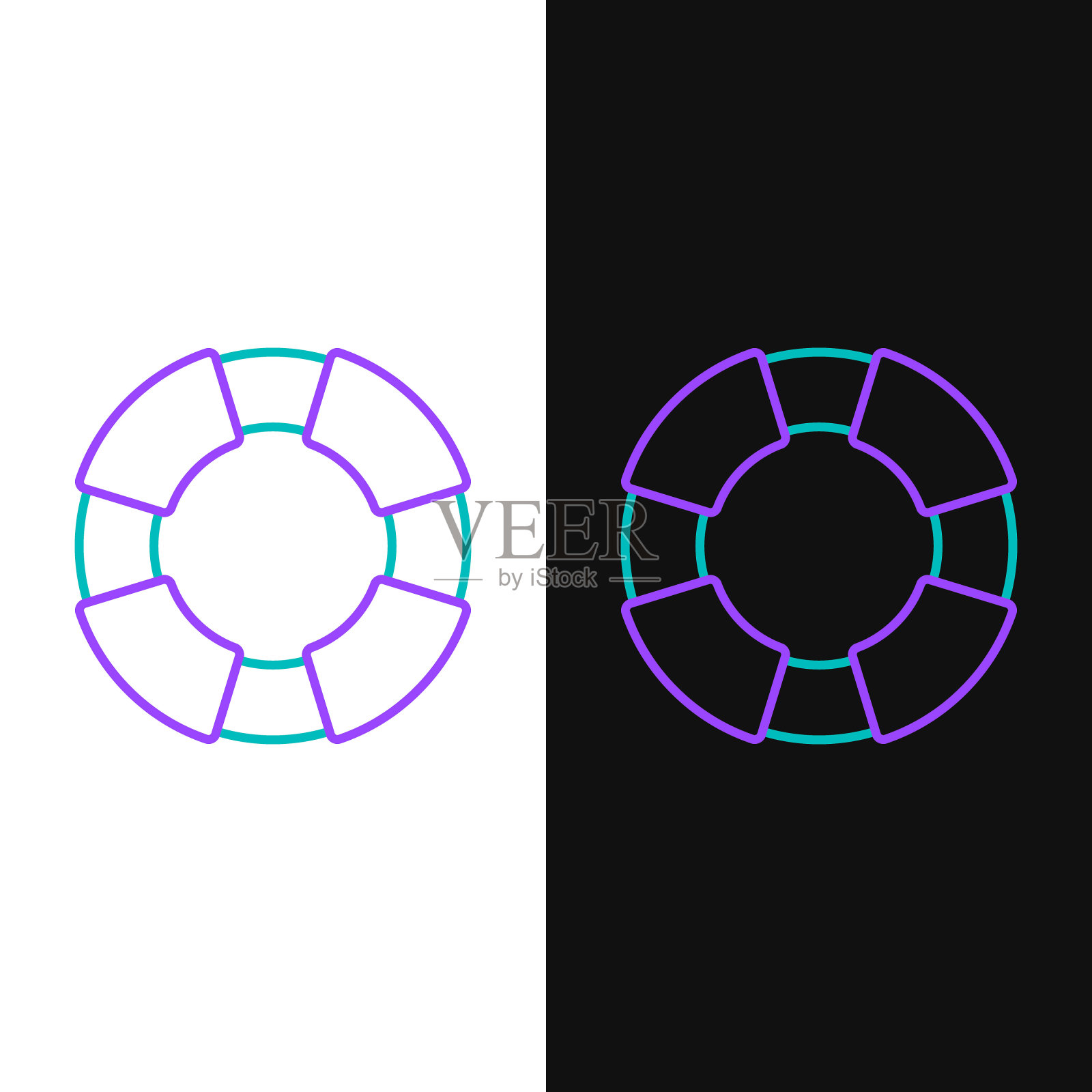 线救生圈图标隔离在白色和黑色背景。救生圈的象征。色彩斑斓的轮廓的概念。向量插画图片素材