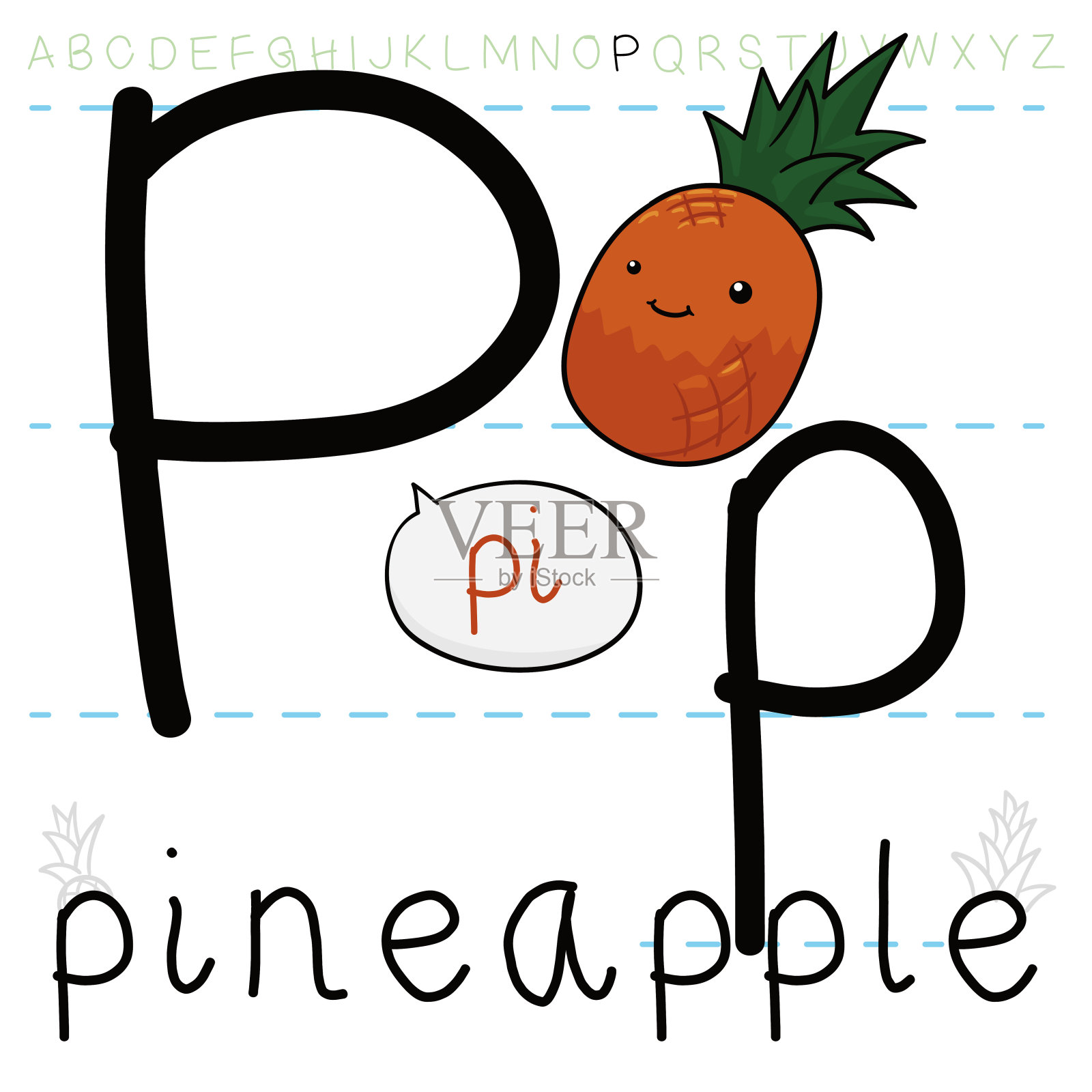 字母P课中的热带菠萝插画图片素材