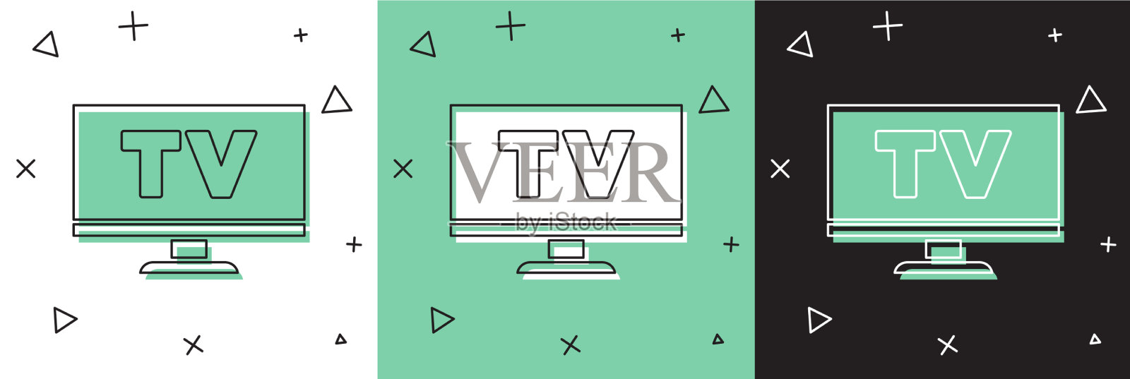 设置智能电视图标隔离在白色和绿色插画图片素材