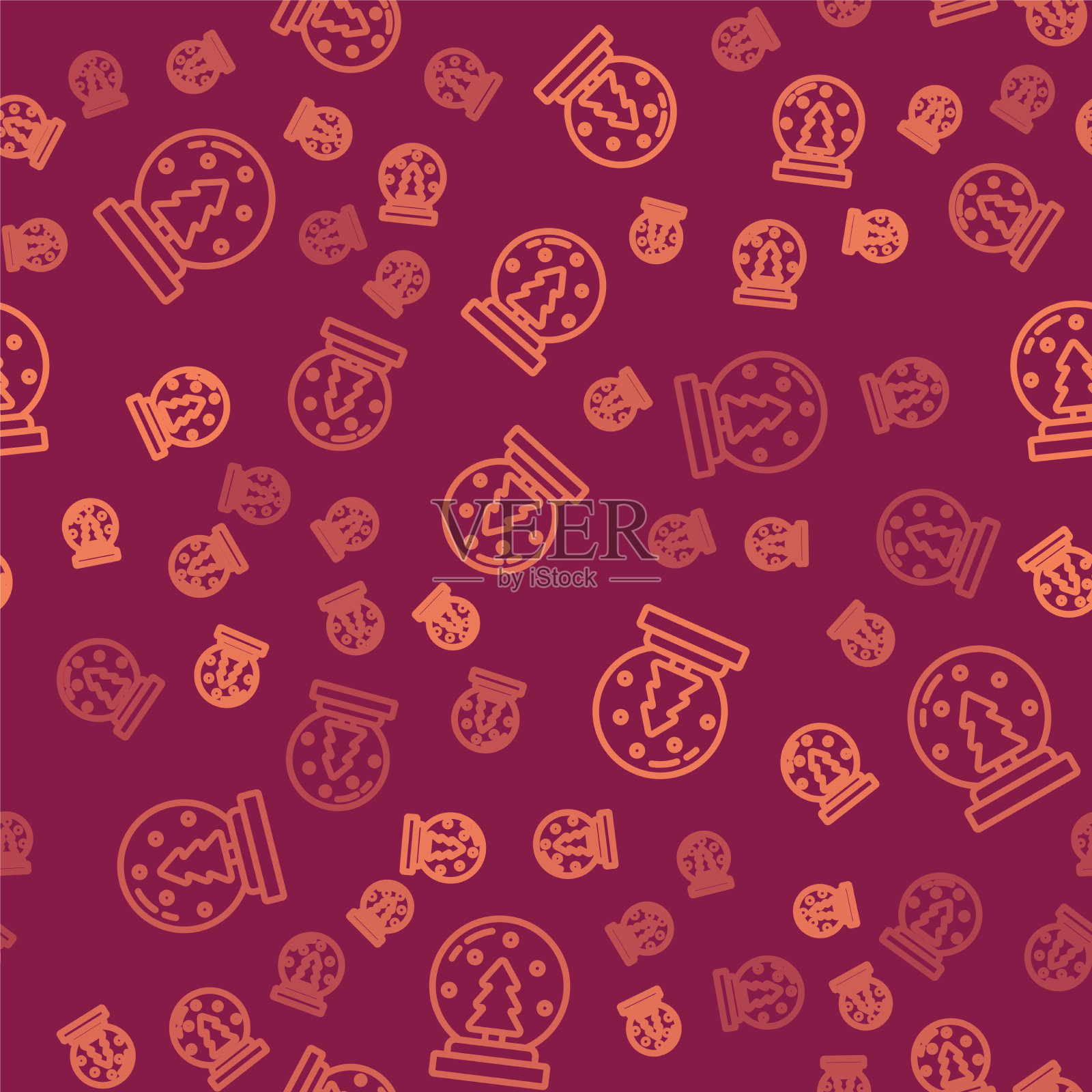 棕色线圣诞雪球与飘落的雪插画图片素材