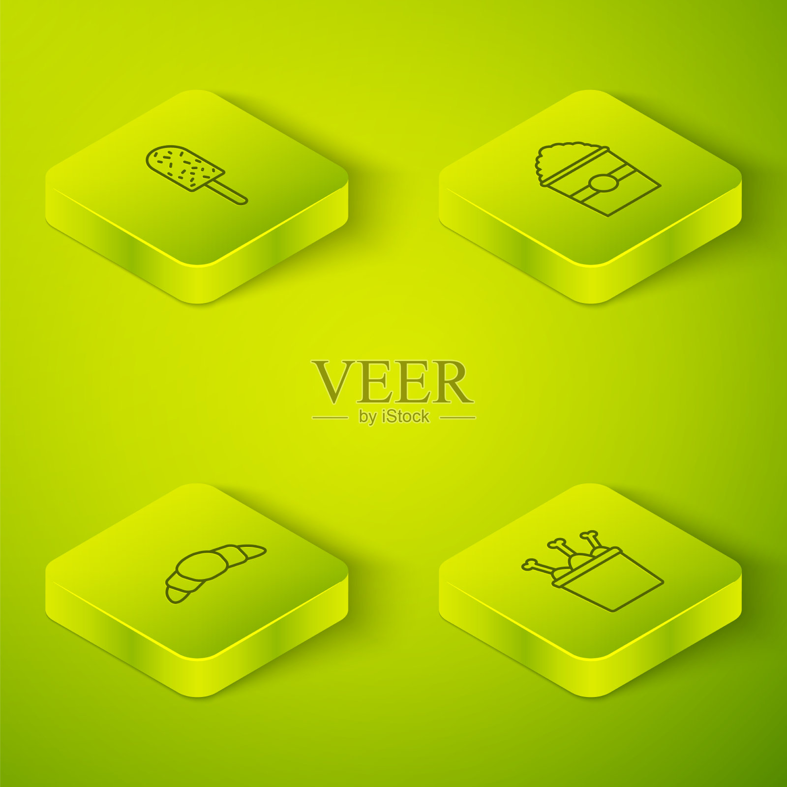 将等距爆米花放入牛角包鸡肉盒中图标素材