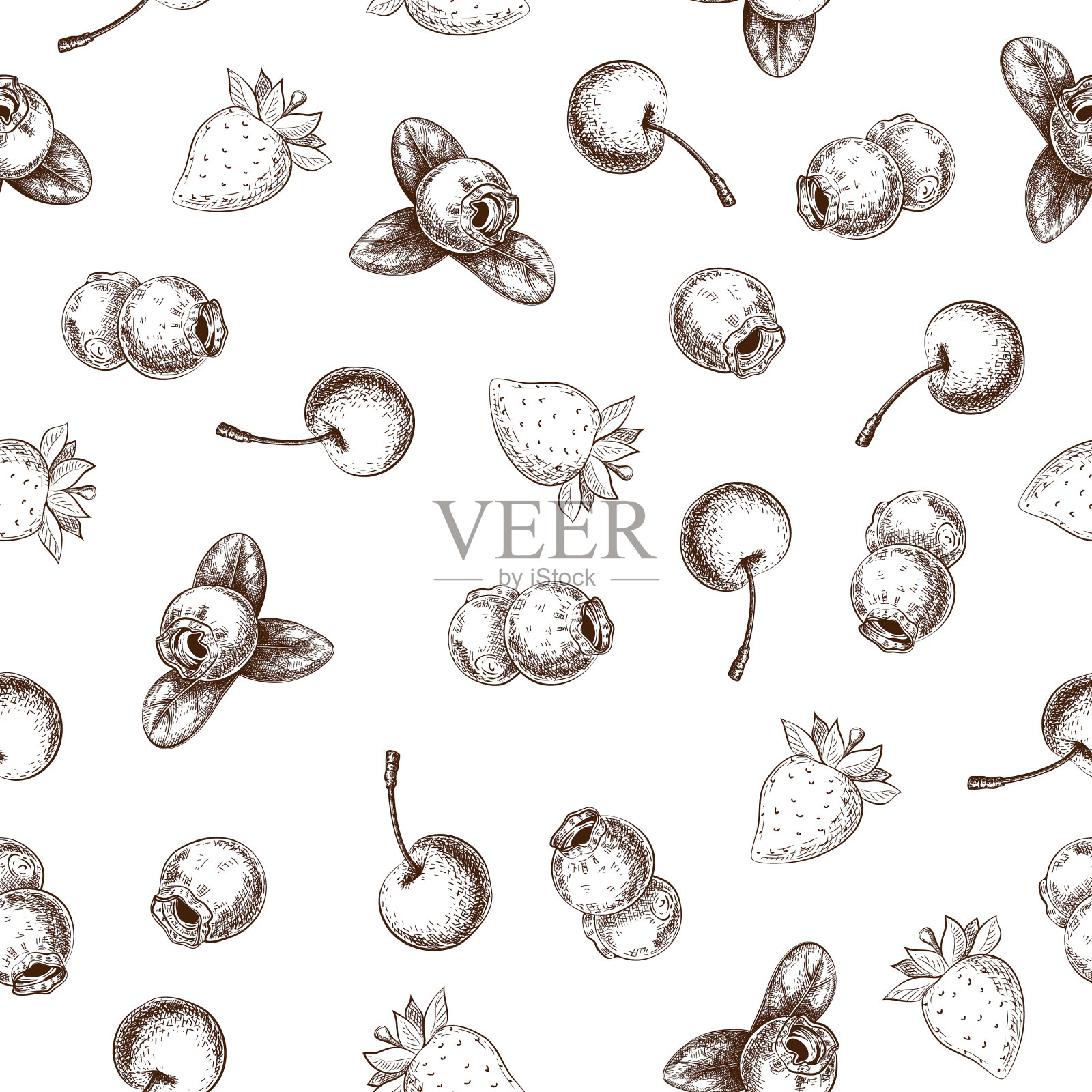 手绘浆果无缝图案孤立上插画图片素材