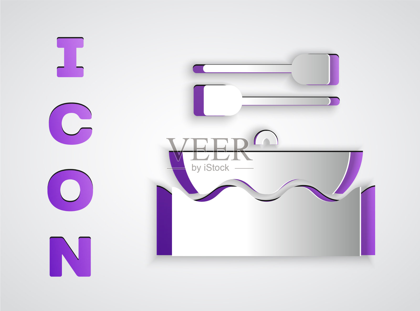 剪纸船与桨图标孤立在灰色图标素材