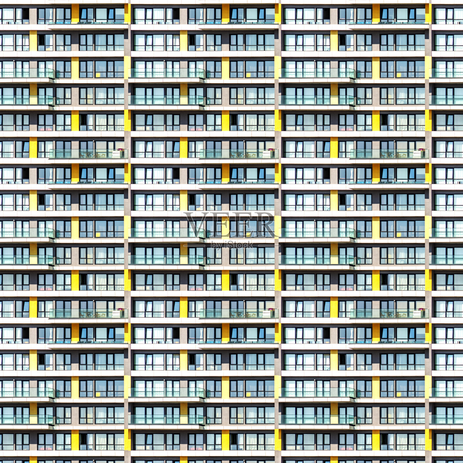 带有阳台和落地窗的非现实公寓大楼，沉闷压抑的概念，合成图像照片摄影图片