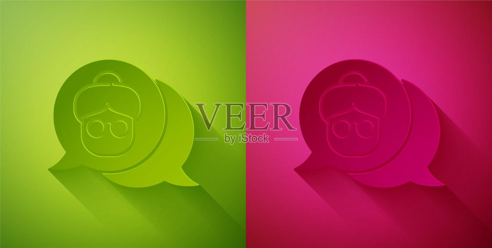 剪纸奶奶的图标孤立在绿色和插画图片素材