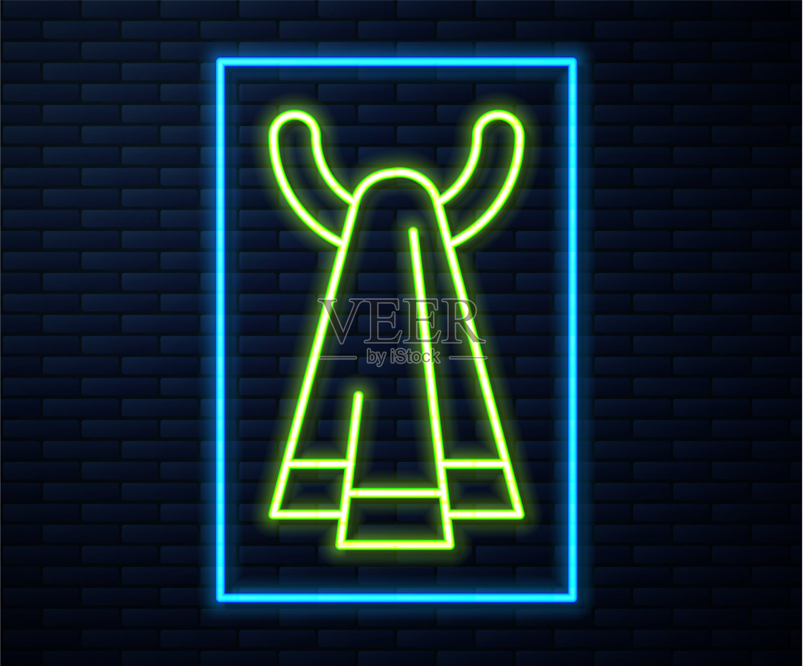 发光的霓虹线毛巾在衣架图标孤立插画图片素材