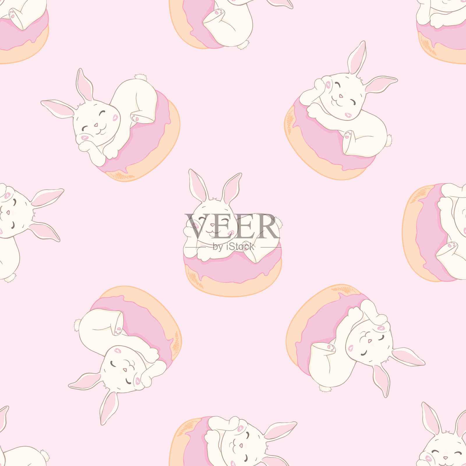 无缝图案与卡通可爱的兔子甜蜜插画图片素材