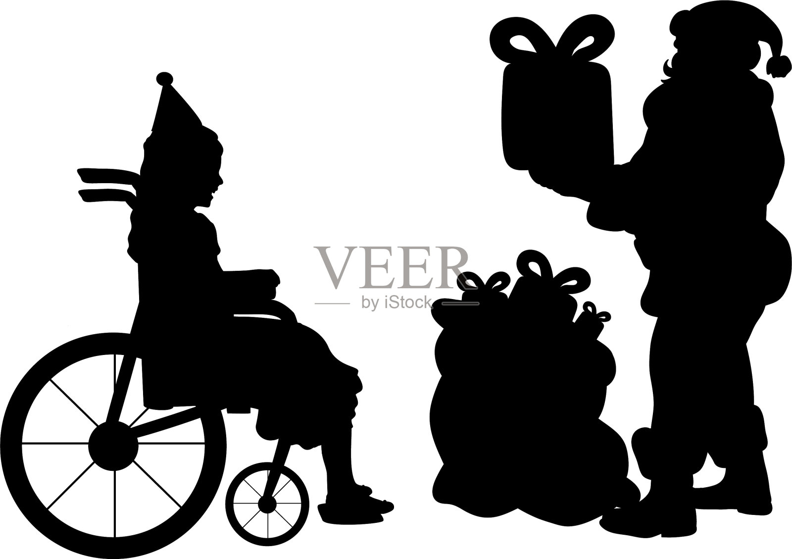 剪影的圣诞老人送礼物的女孩设计元素图片