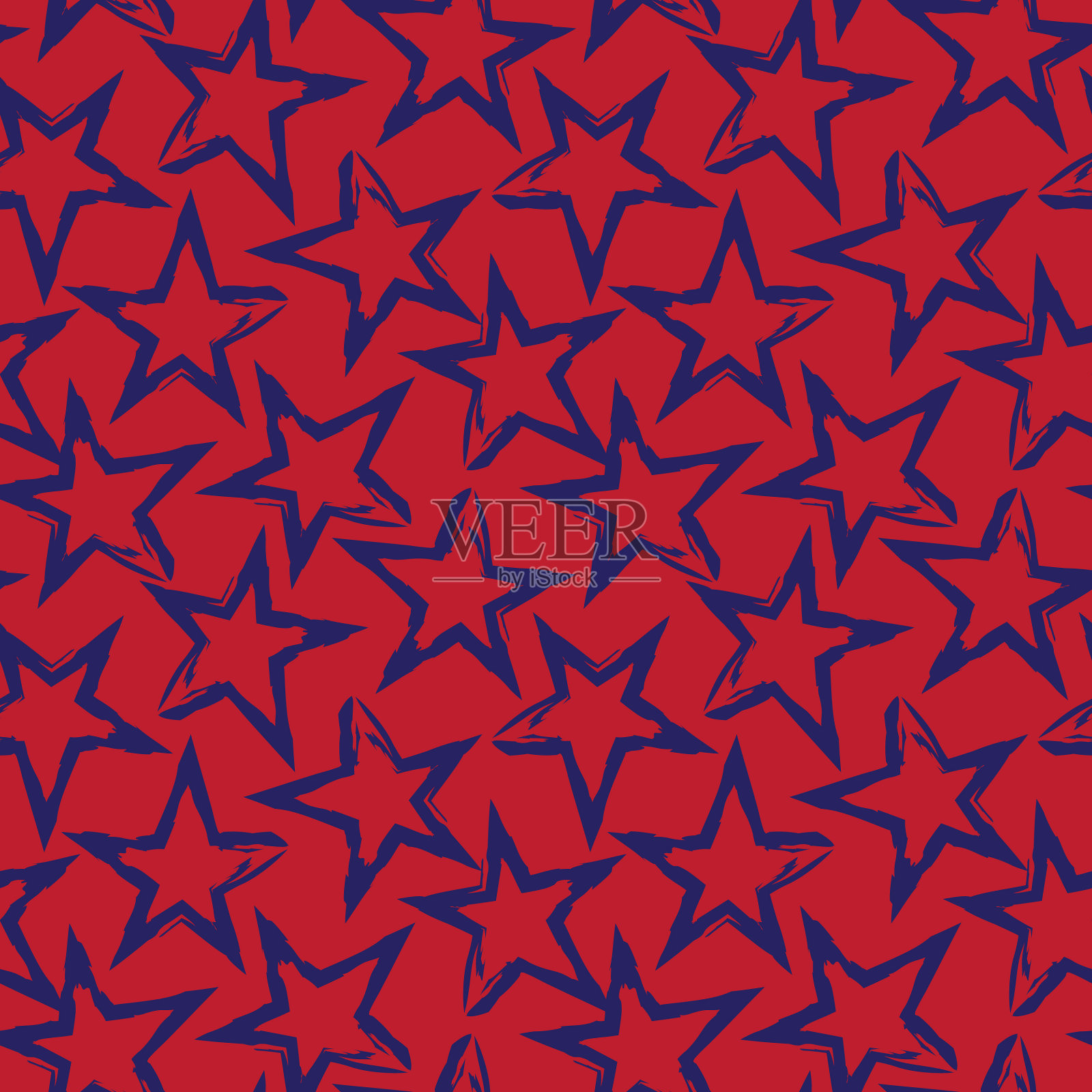 红色海军蓝星形笔触无缝图案插画图片素材