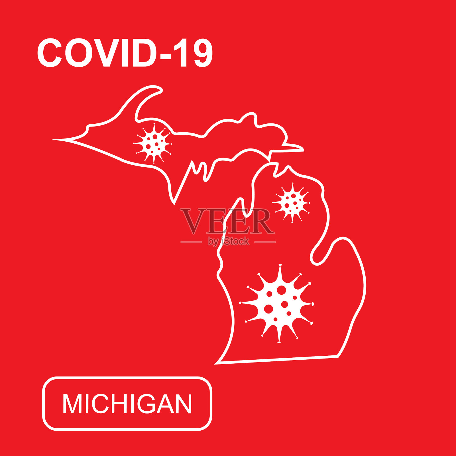 密歇根州地图以白色标记COVID-19插画图片素材