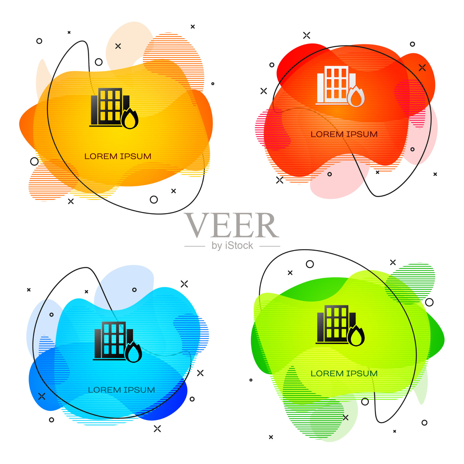 黑色的火在燃烧的房子图标孤立在白色插画图片素材