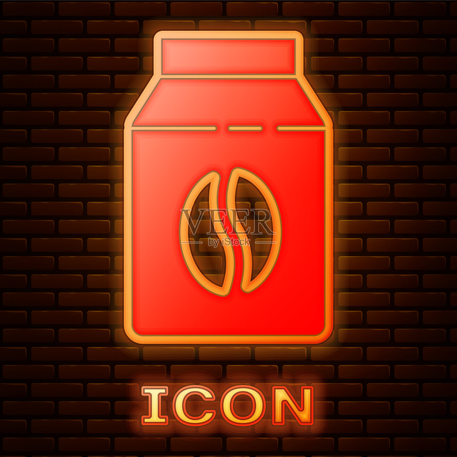 发光的霓虹灯袋咖啡豆图标孤立插画图片素材