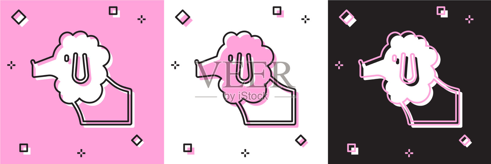 设置法国贵宾犬图标孤立在粉红色和插画图片素材