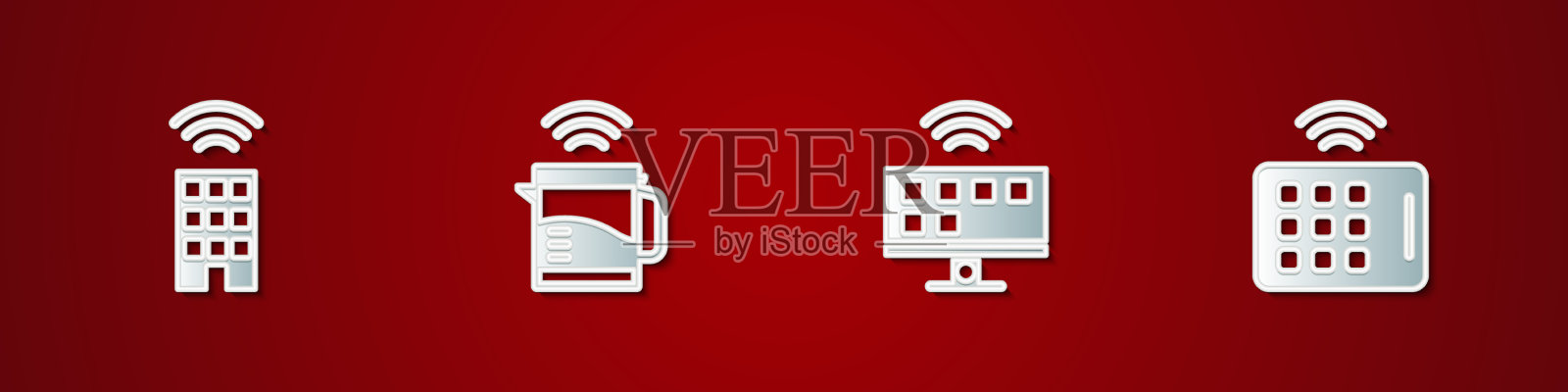 为智能家居设置无线电水壶电视插画图片素材