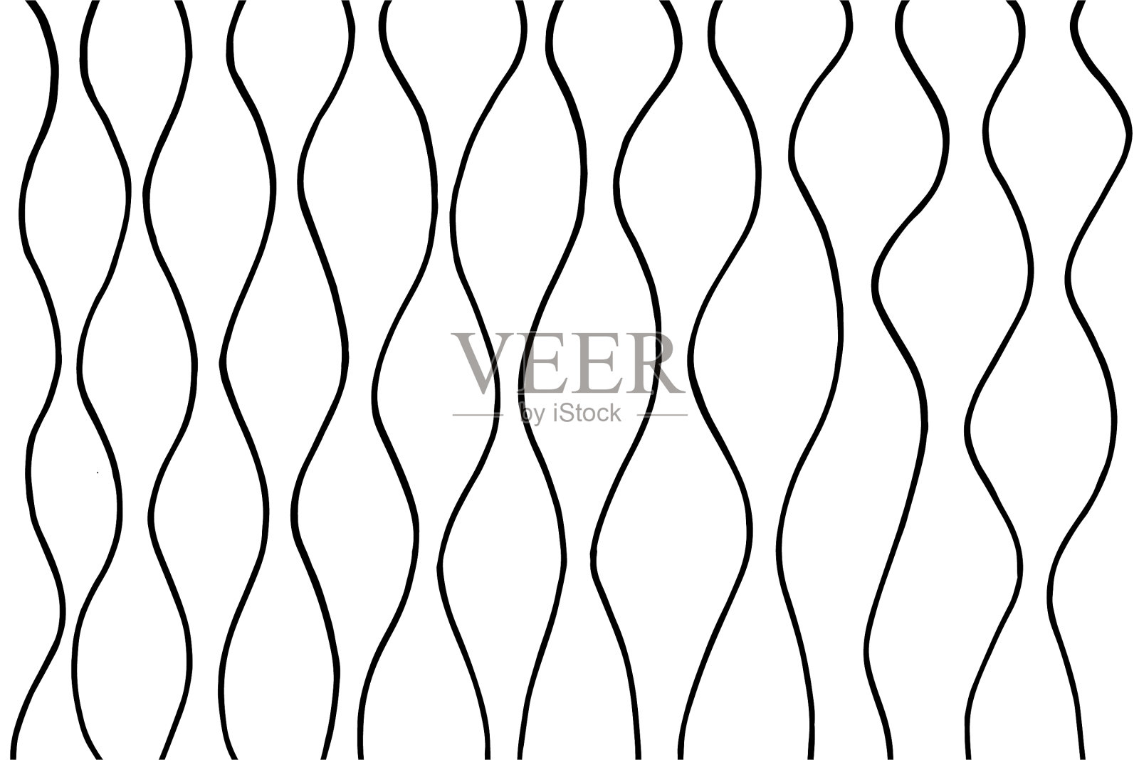 矢量背景的垂直波线以不同振动程度的黑色振动形式呈现在白色背景上。黑白线纹理矢量设计模板为背景插画图片素材