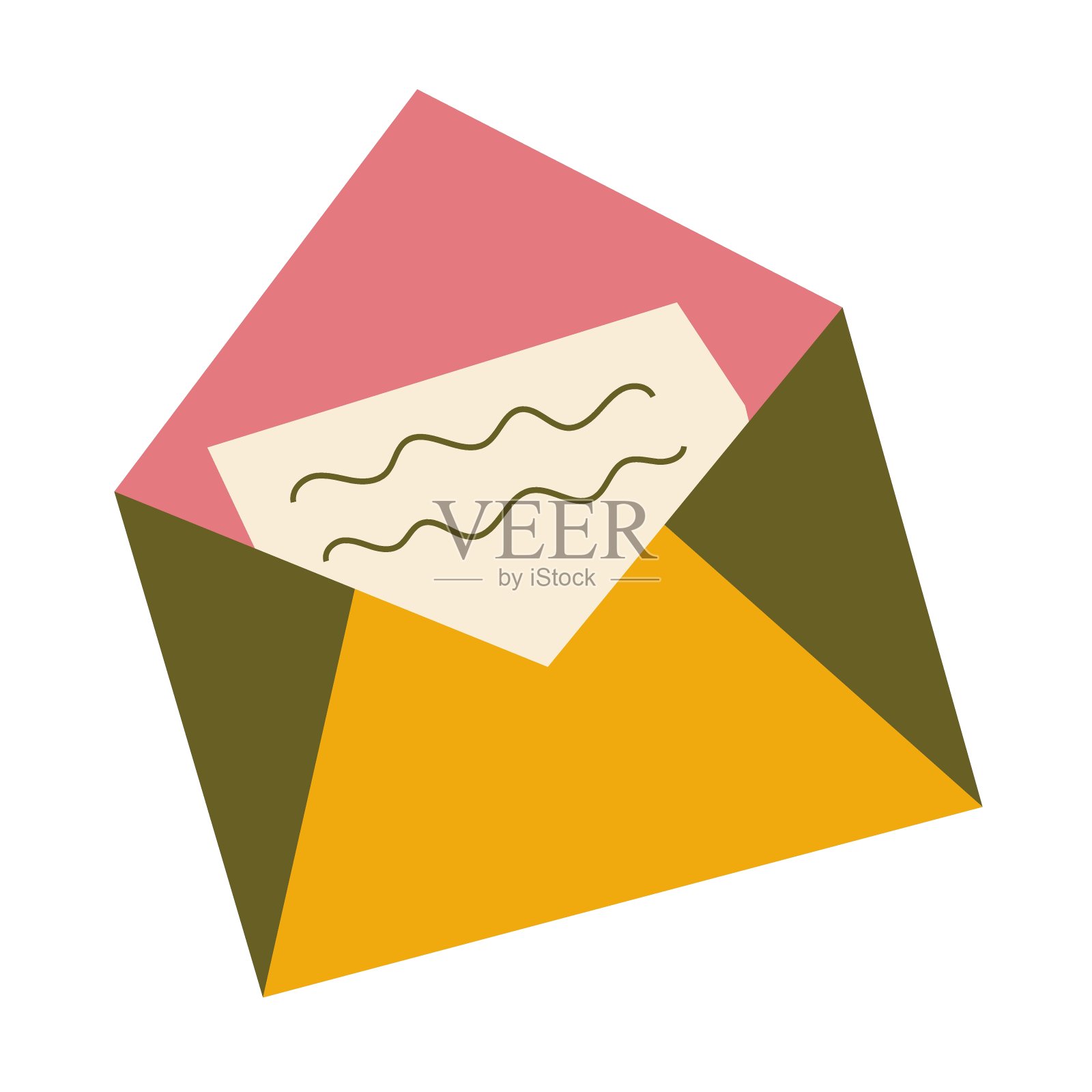 彩色开纸信封与一封信。矢量插图孤立在白色背景。插画图片素材