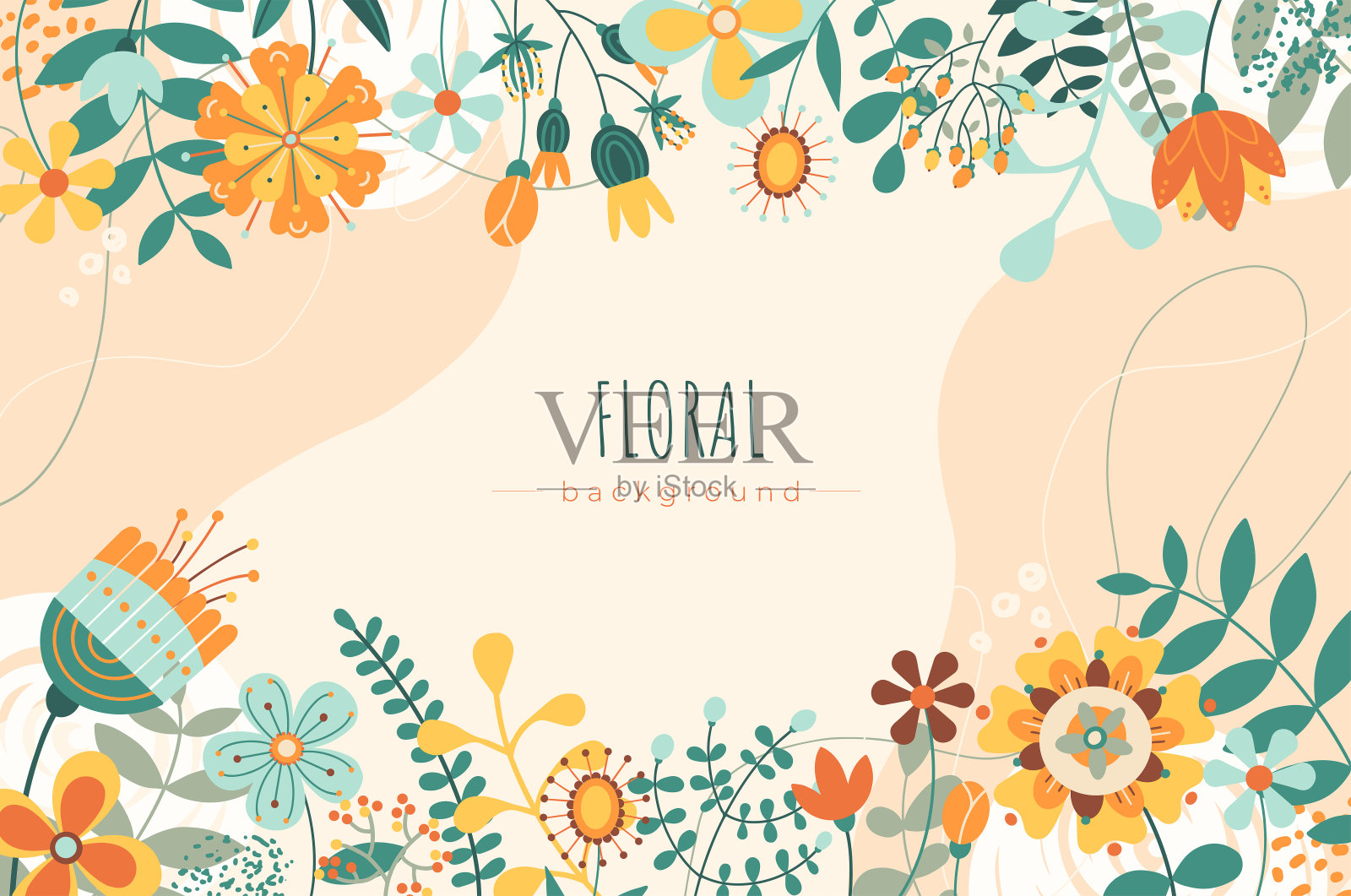 水平彩色花卉背景。边框花卉装饰元素。贺卡设计模板。春季横幅。现代矢量插图邀请，封面，横幅，网页，印刷插画图片素材