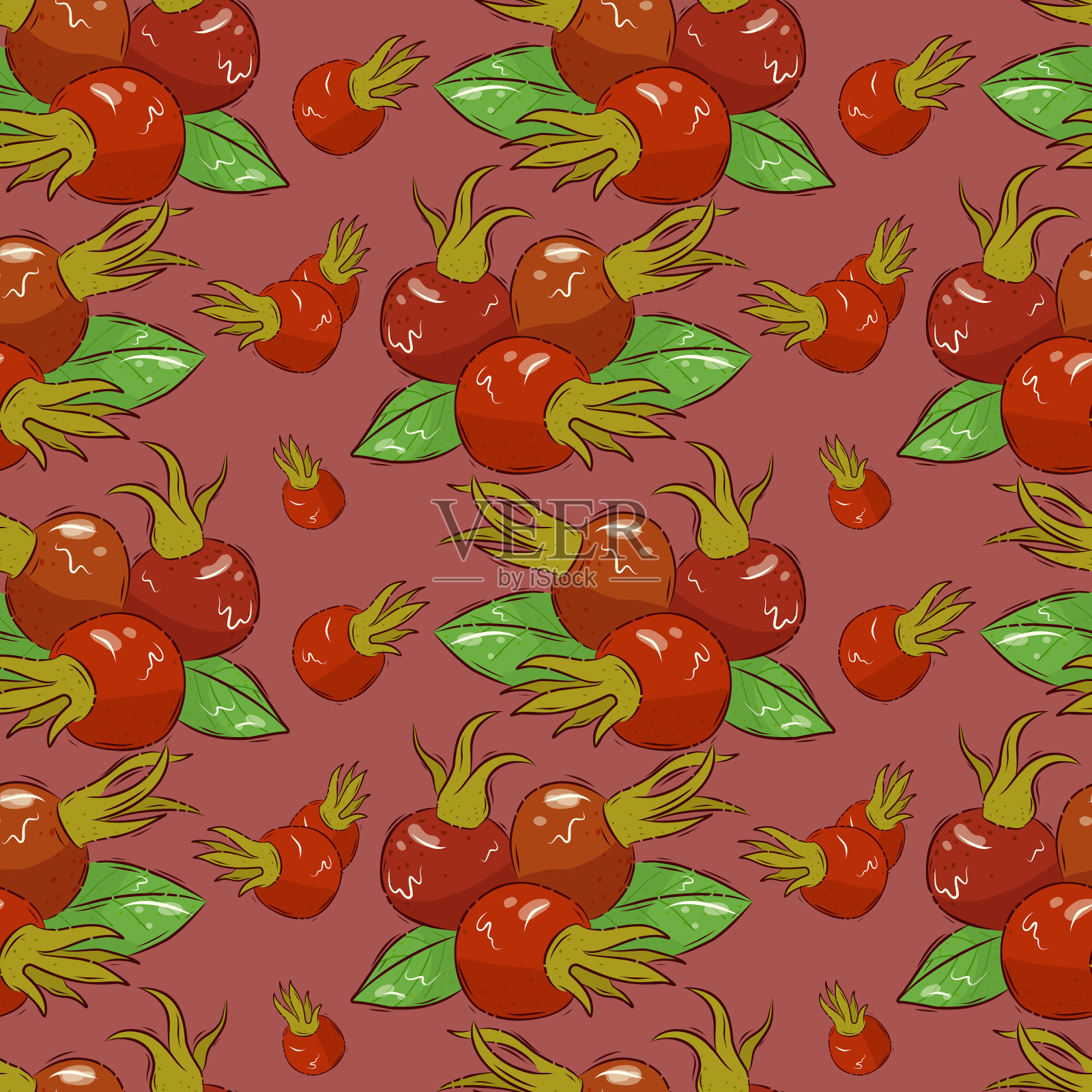 一个有浆果的图案。野玫瑰果背景。无缝的向量的背景。股票插图。插画图片素材