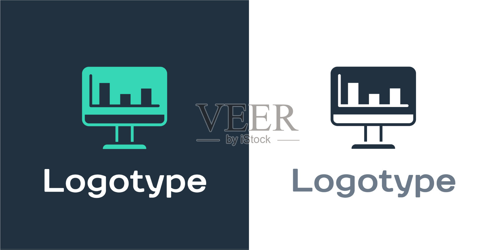 带有图形图表图标的标识式计算机显示器图标素材