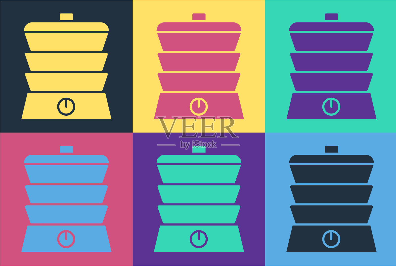 波普艺术慢炖锅图标孤立的颜色插画图片素材