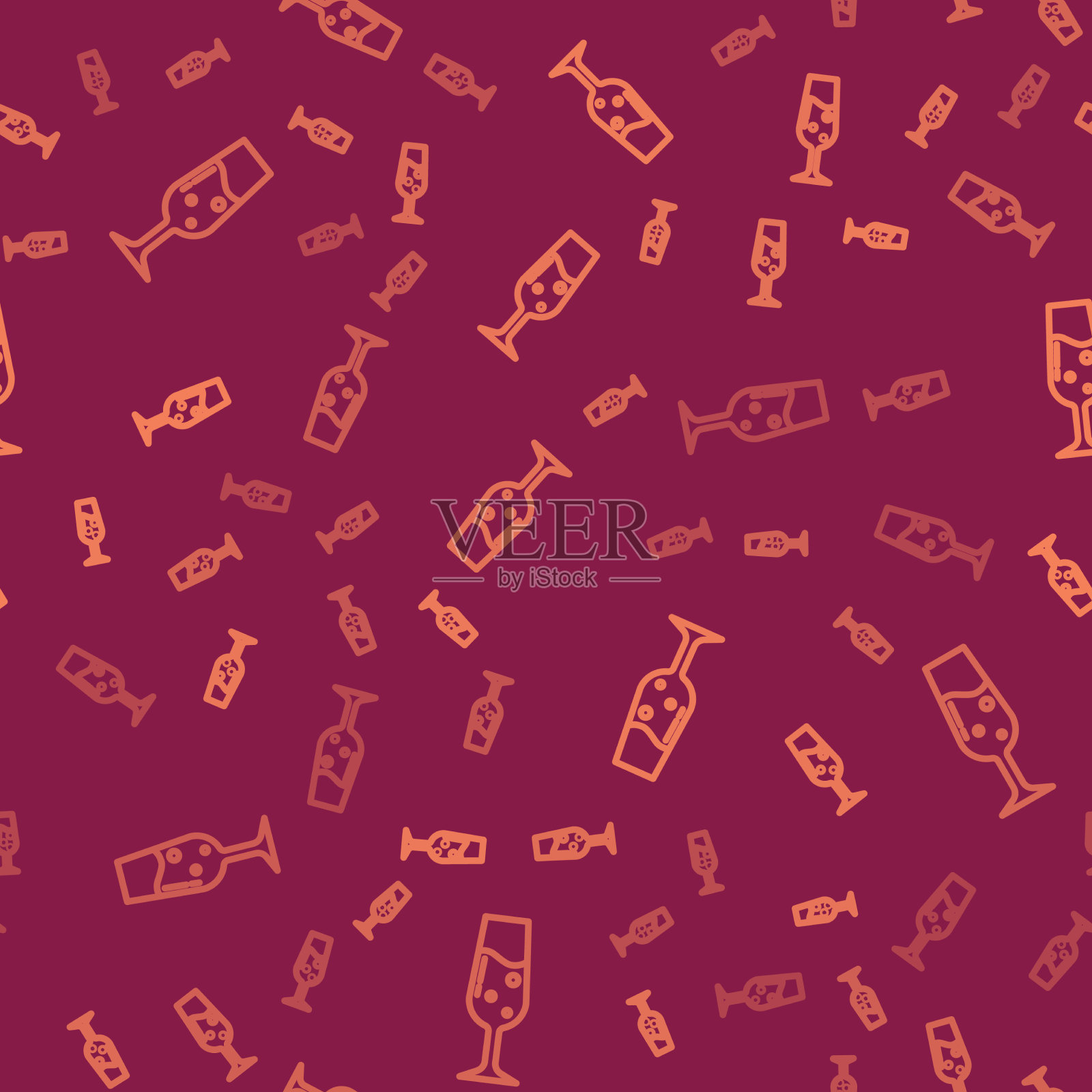 棕色线玻璃香槟图标孤立插画图片素材