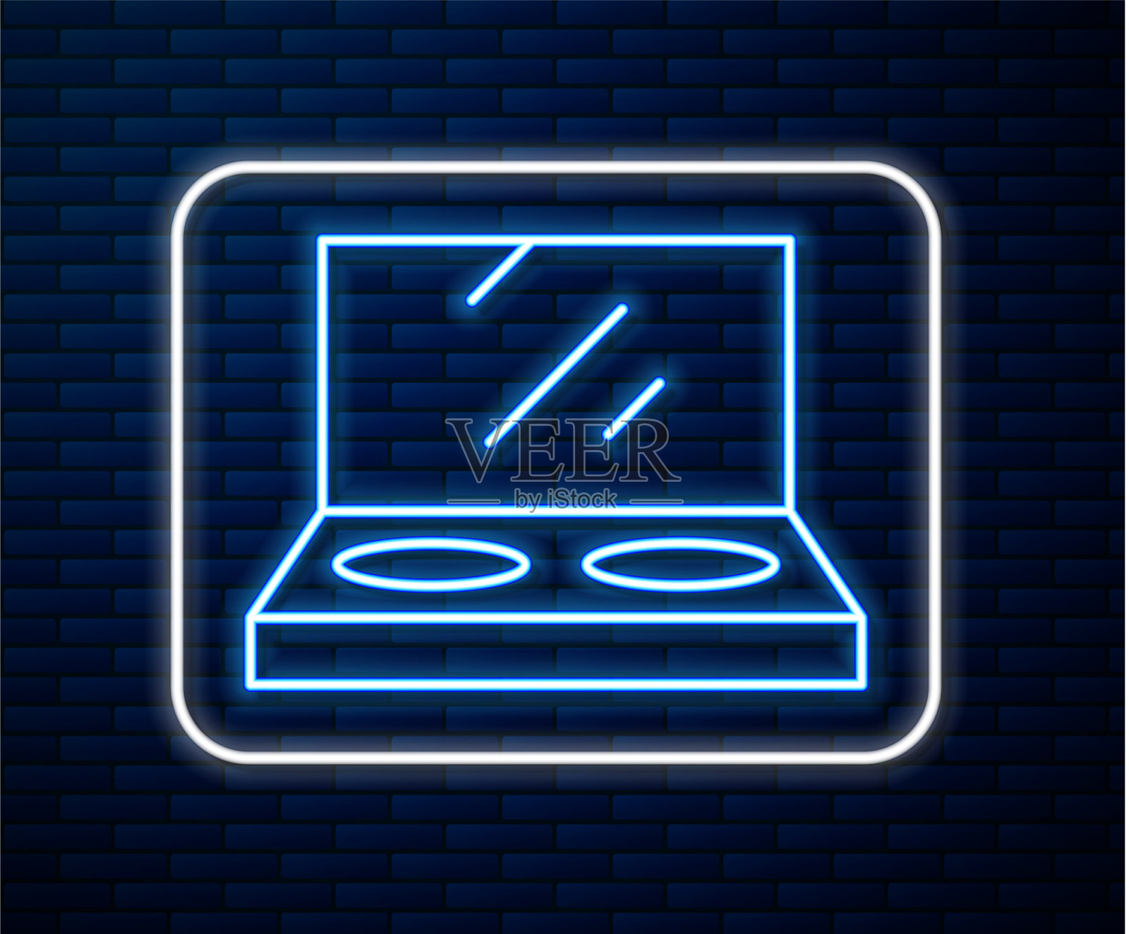 发光的霓虹线化妆粉与镜子图标插画图片素材