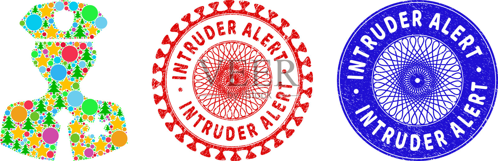 入侵者警报抓伤海豹和警察插画图片素材