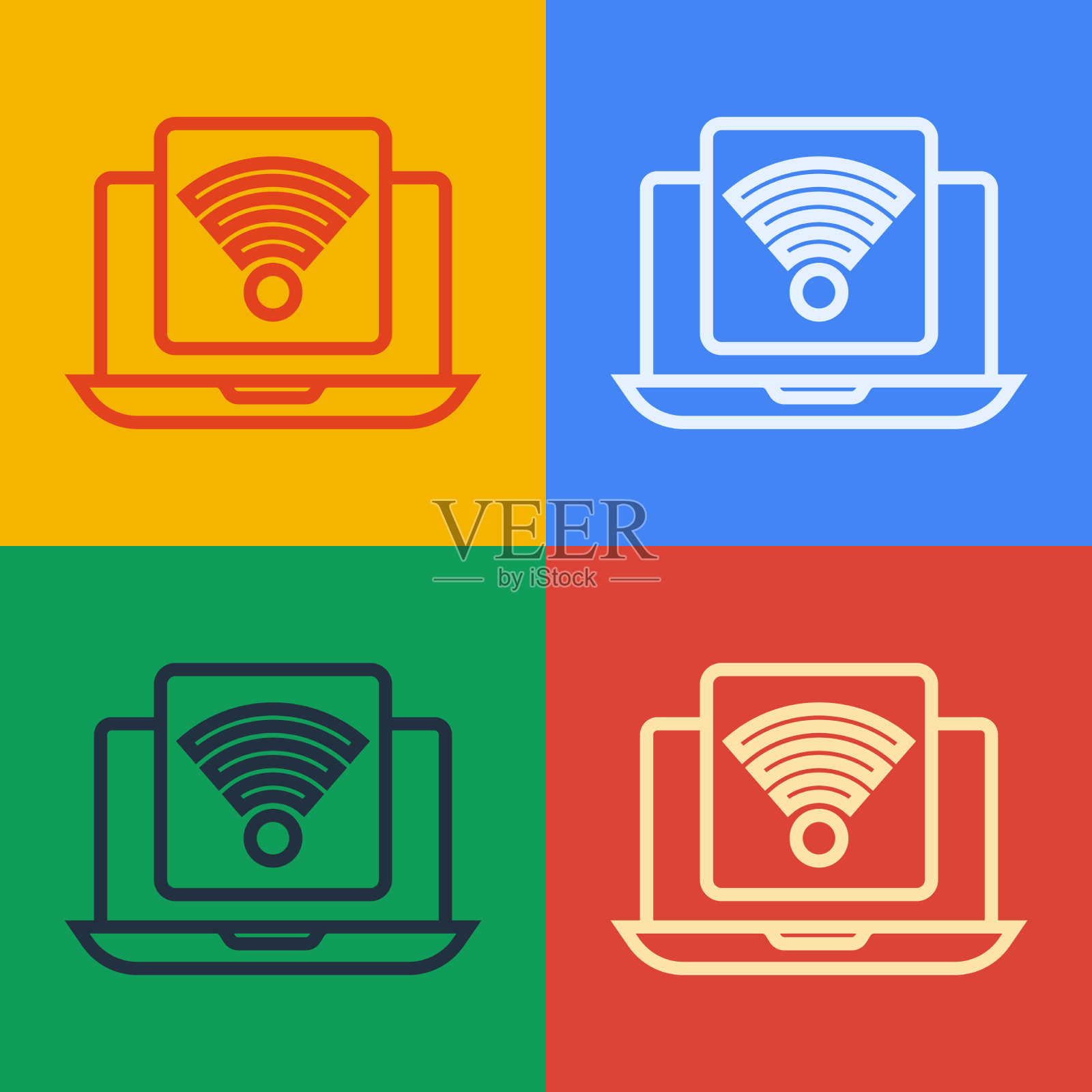 波普艺术线无线笔记本电脑图标隔离插画图片素材