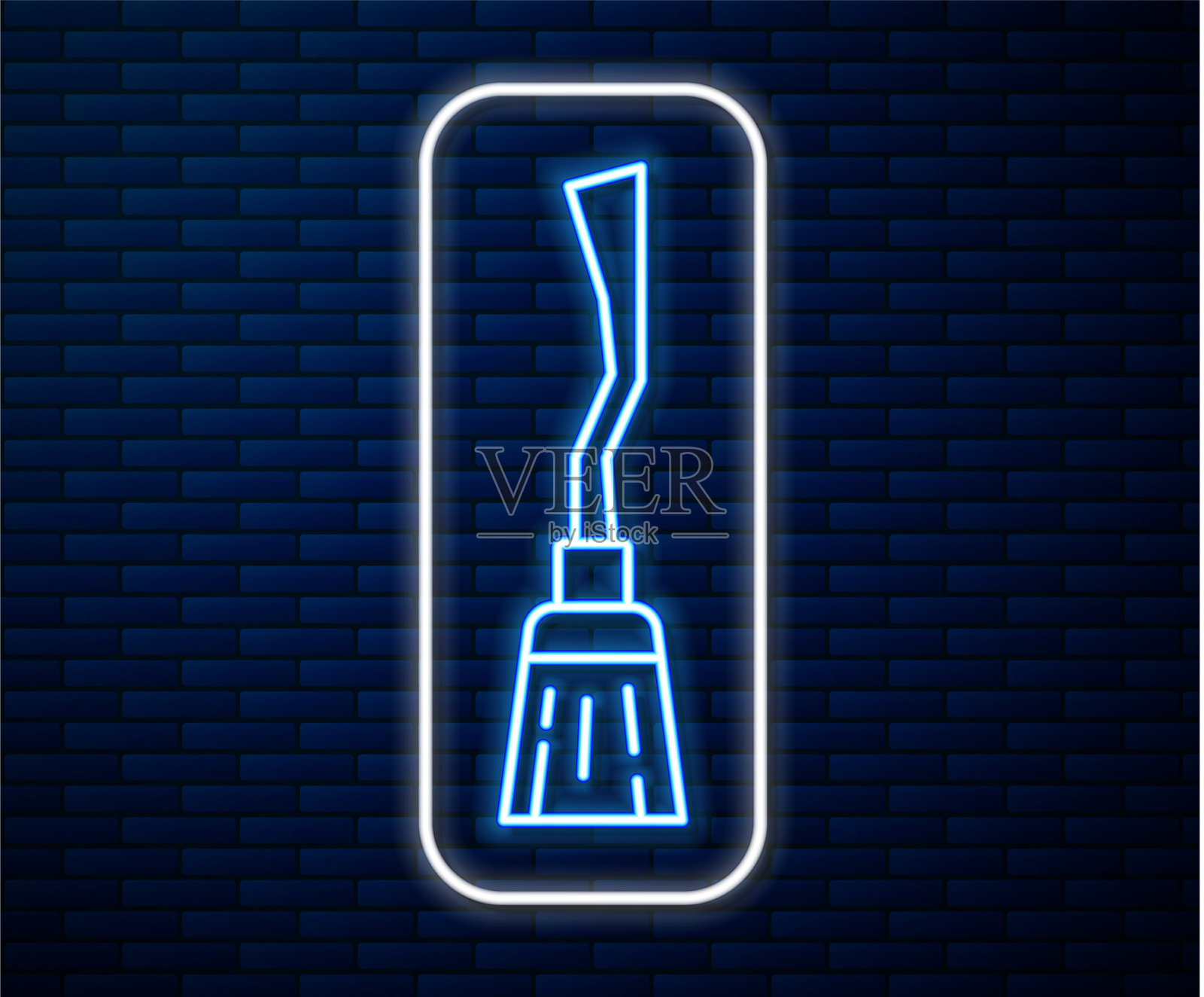 发光的霓虹线女巫扫帚图标孤立上插画图片素材