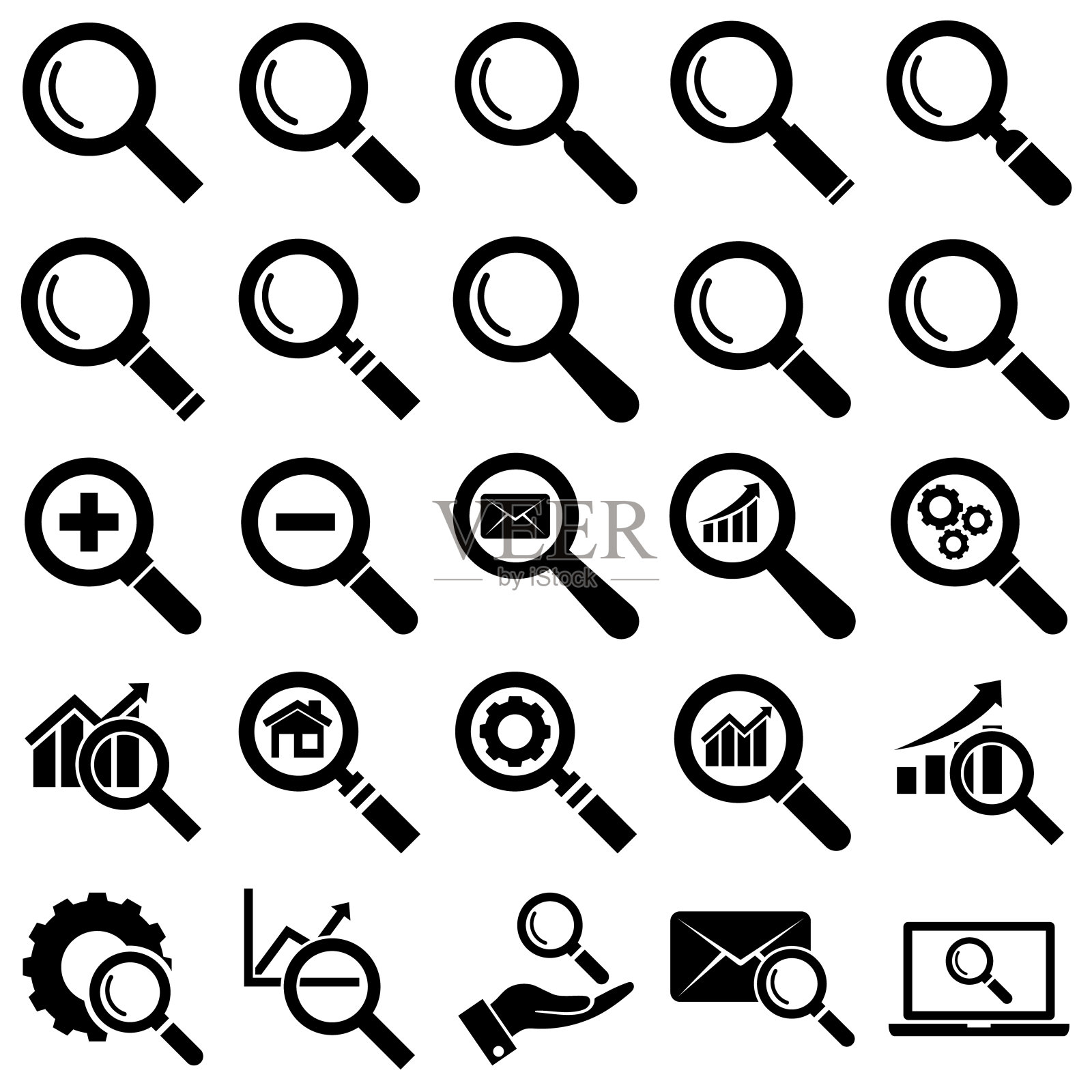 放大镜设置的图标，搜索标志孤立的白色背景图标素材