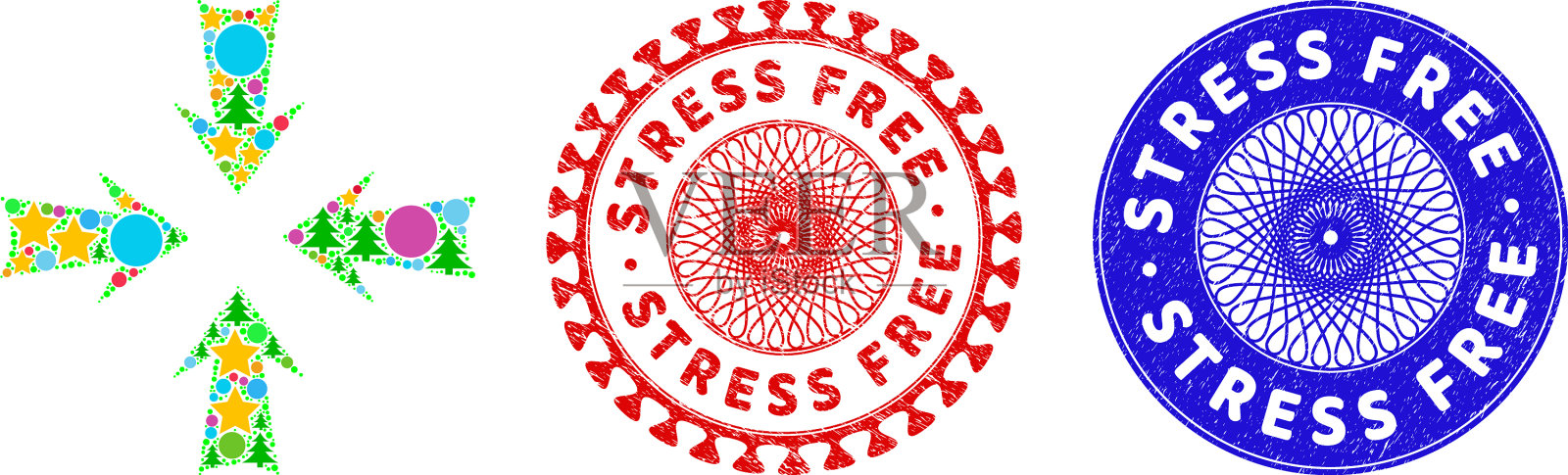 应力自由垃圾密封和减少箭头拼贴插画图片素材