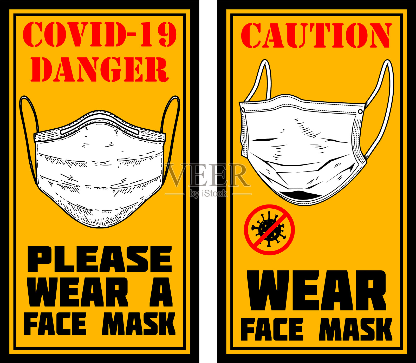 佩戴带有医用口罩图案的口罩插画图片素材