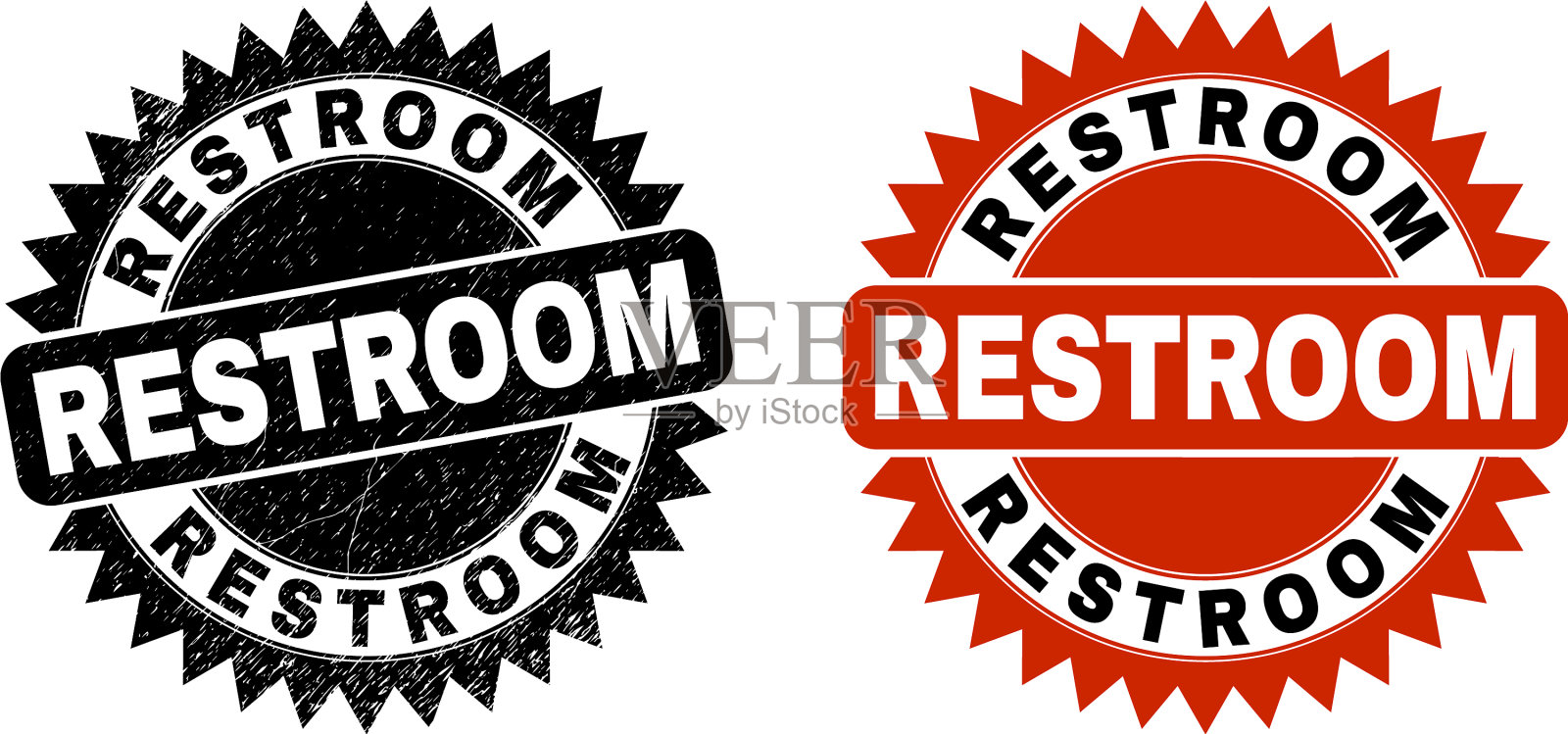 厕所黑色玫瑰形邮票印章与不洁插画图片素材