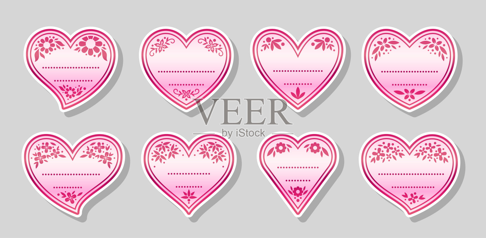 红色心形花卉情人节贴纸爱情标签插画图片素材