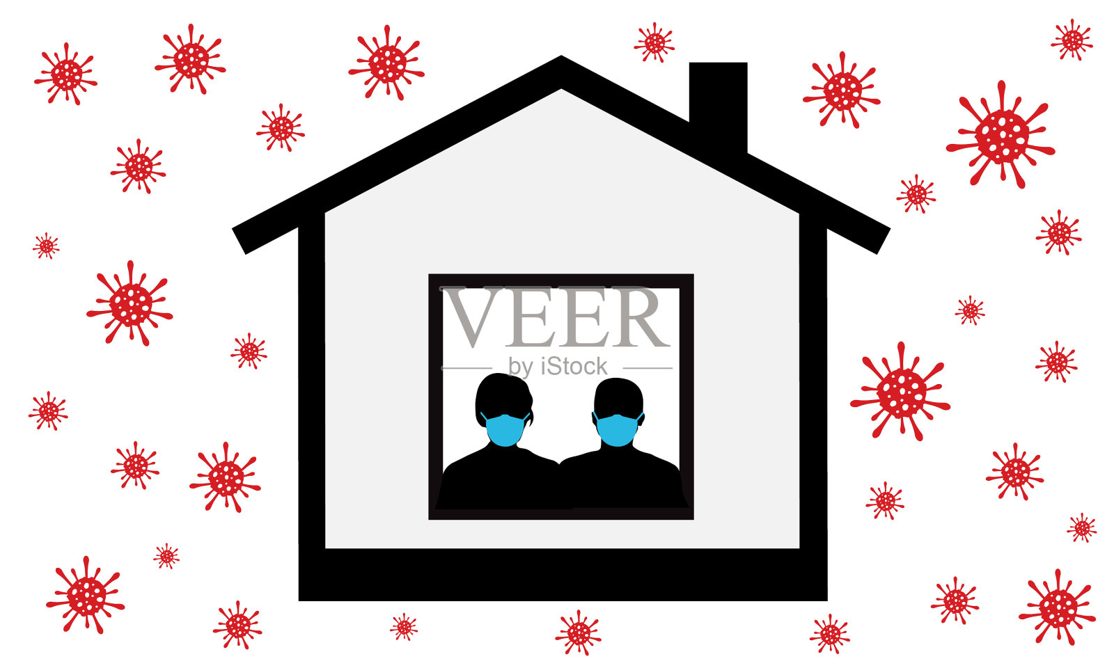 戴口罩的男女留在家中隔离插画图片素材