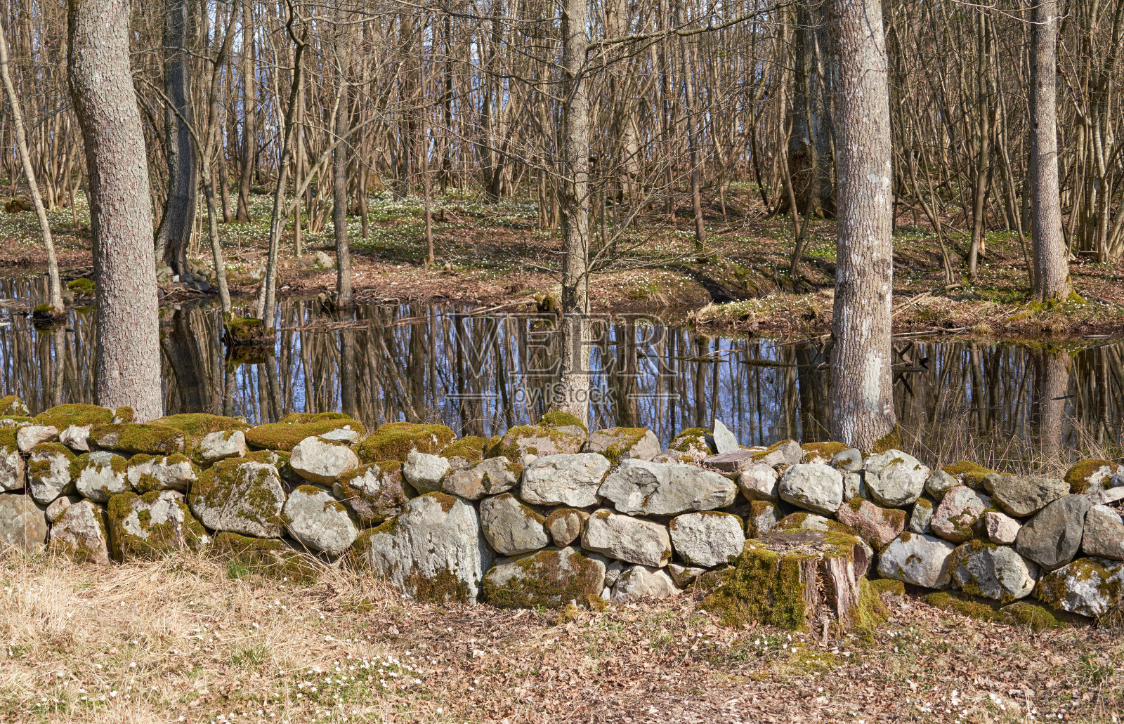 古老干燥的石墙，挪威照片摄影图片