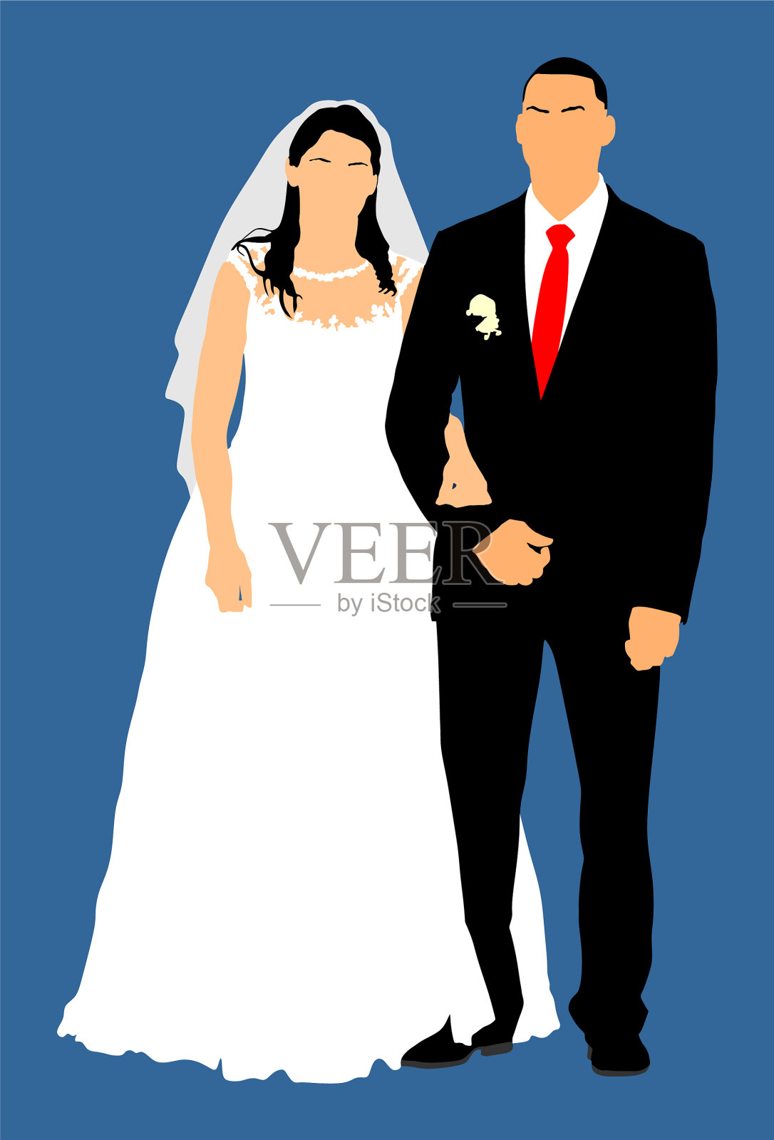 新郎和新娘结婚那天穿着礼服和西装插画图片素材