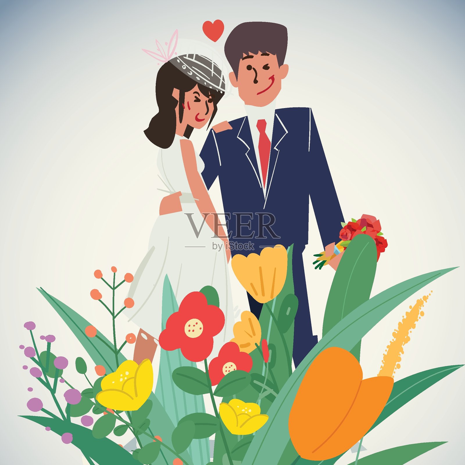 婚礼夫妇花矢量插图插画图片素材