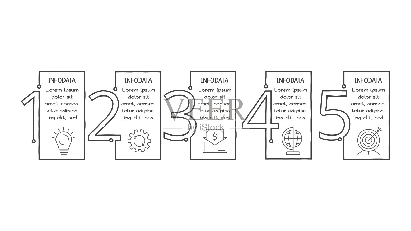 5个选项的涂鸦信息图表元素。用于表示的矢量业务模板插画图片素材