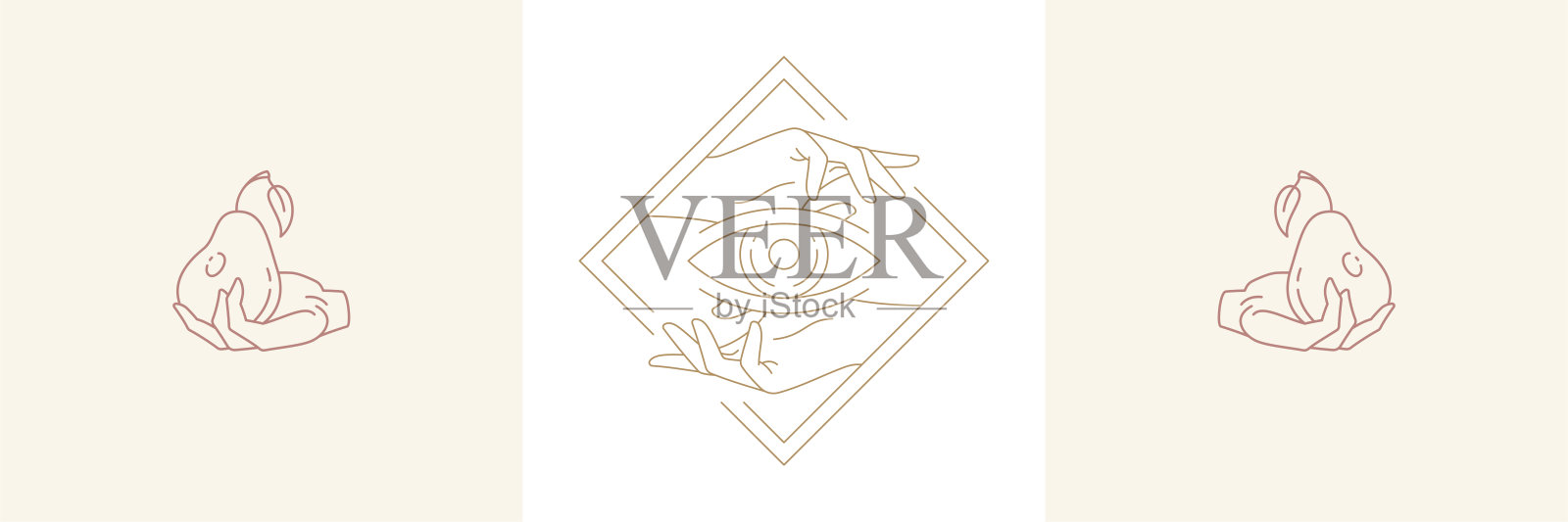 魔术眼睛和手握梨在波西米亚线性风格矢量插图集插画图片素材