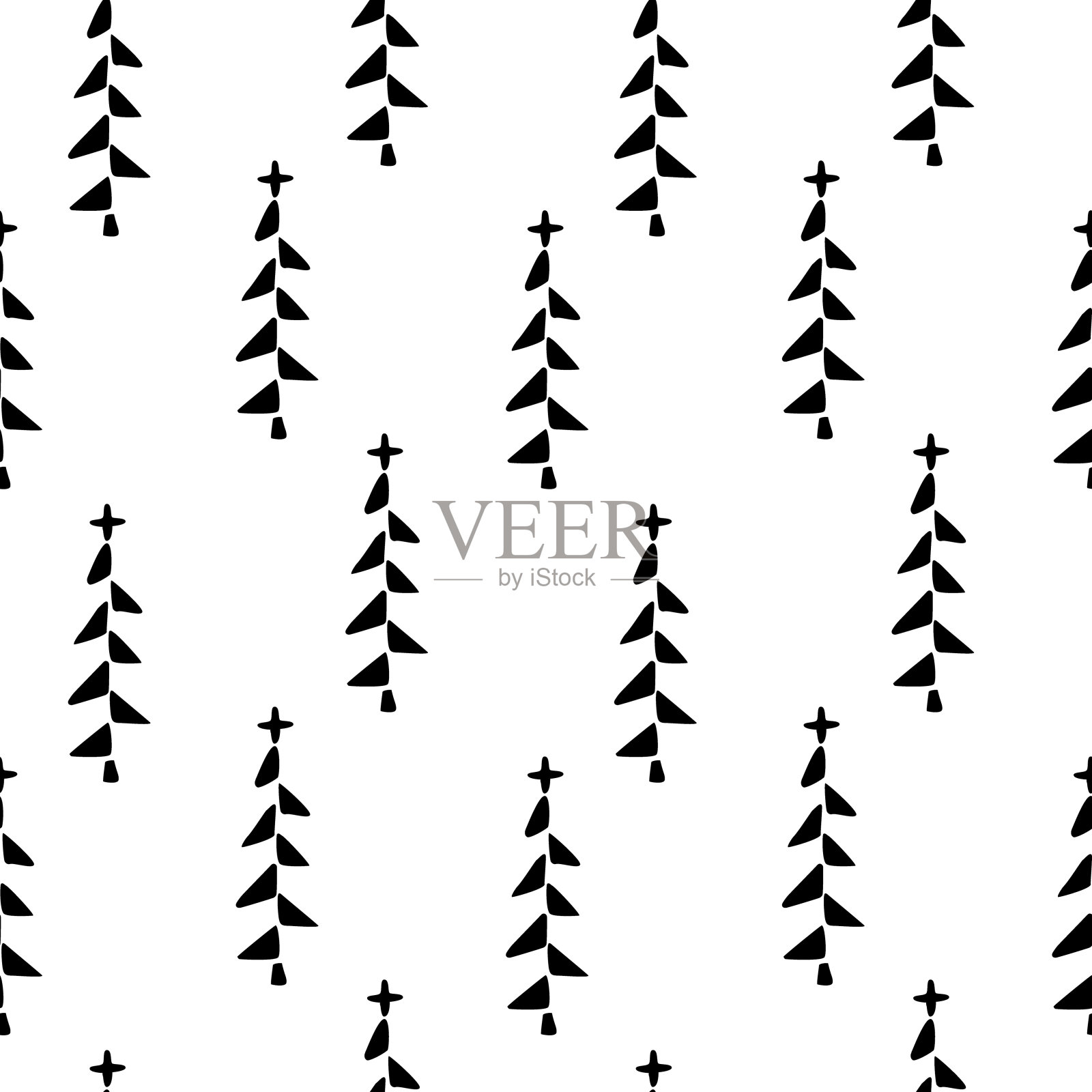 手绘松树森林冬季圣诞节无缝图案，矢量插图可重复纹理插画图片素材