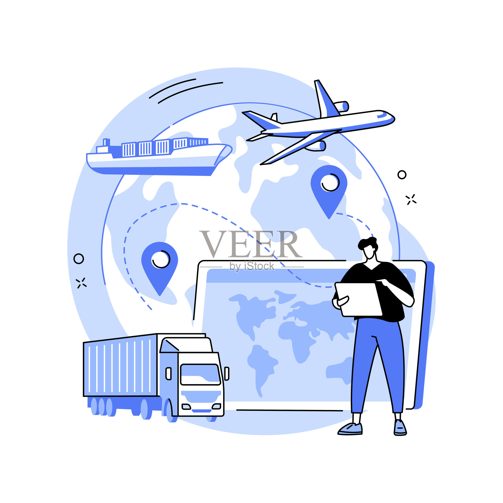 全球运输系统抽象概念矢量图。插画图片素材