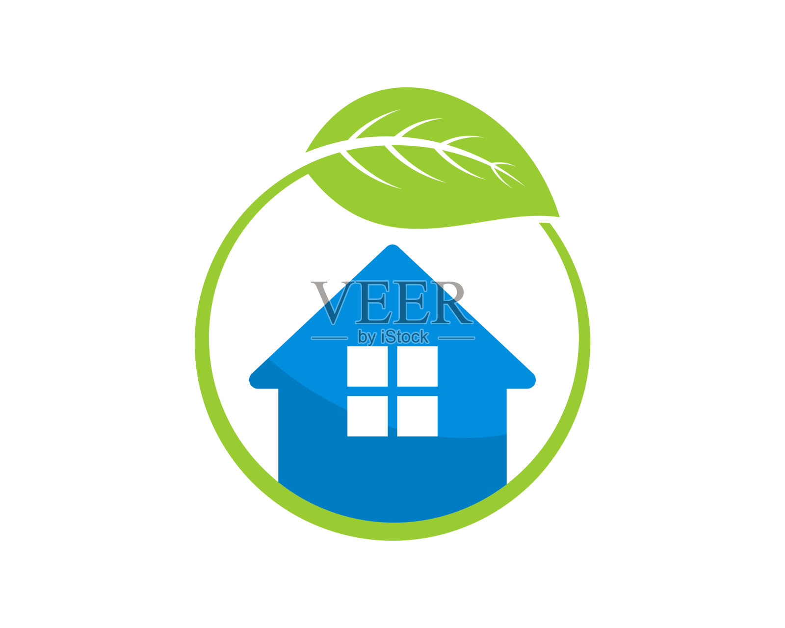 屋中有圆叶标志插画图片素材