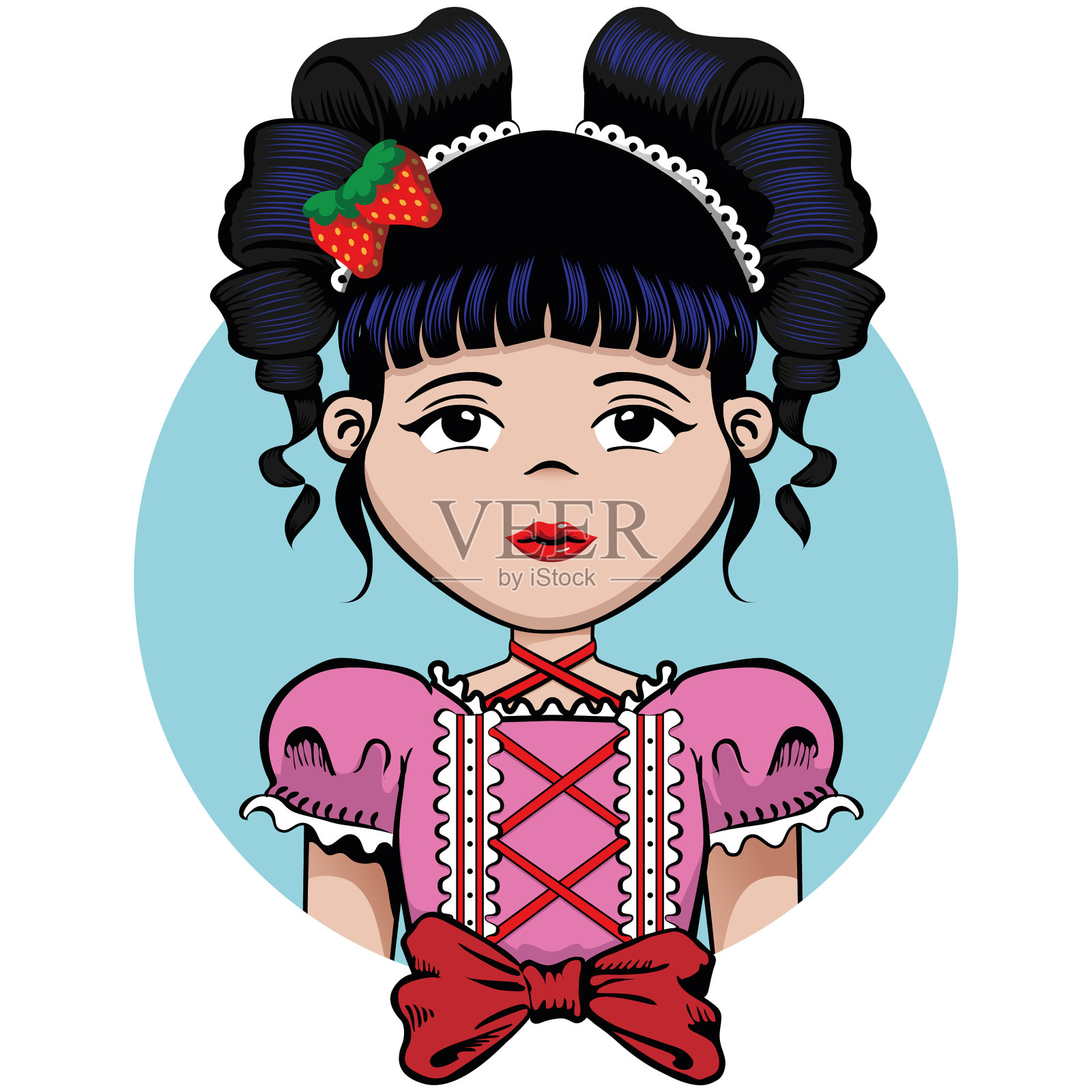 带着黑色鬈发和蝴蝶结的女孩设计元素图片