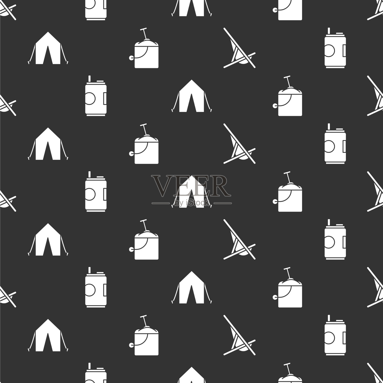 设置日光浴床，苏打水罐，旅游帐篷和沙子图标素材