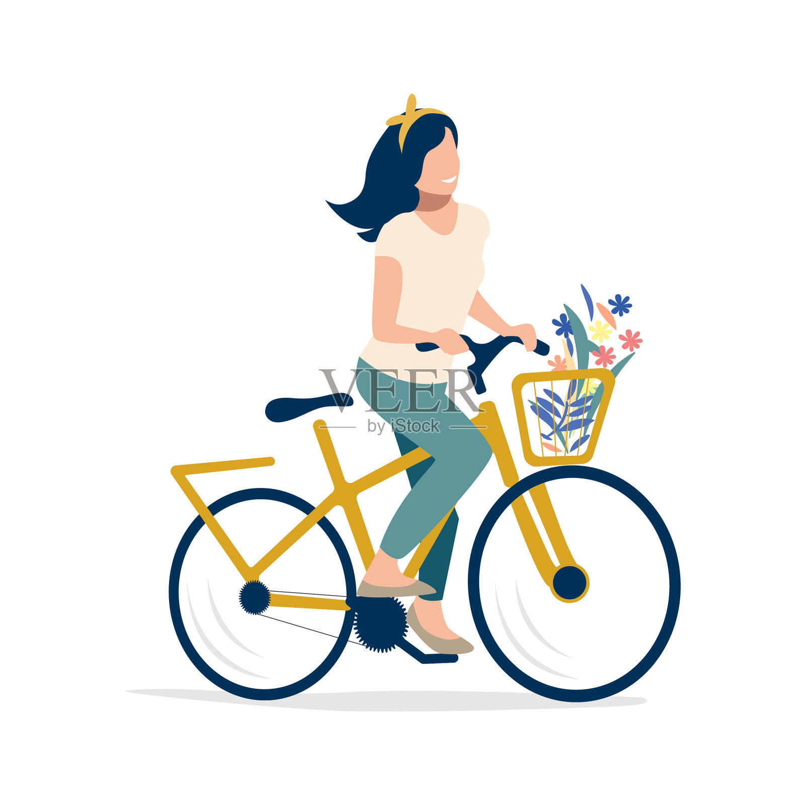 骑自行车的女孩设计元素图片