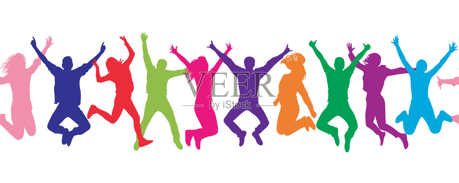 无缝模式欢乐人群跳跃的人插画图片素材