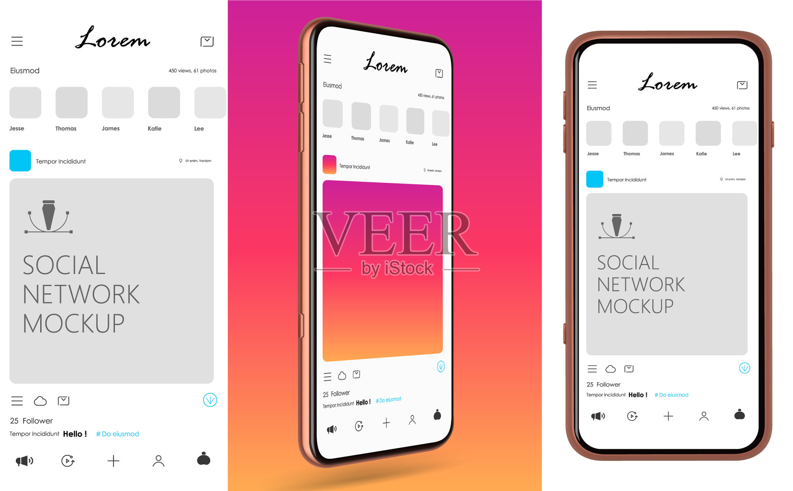 模拟手机社交网络屏幕设计模板素材