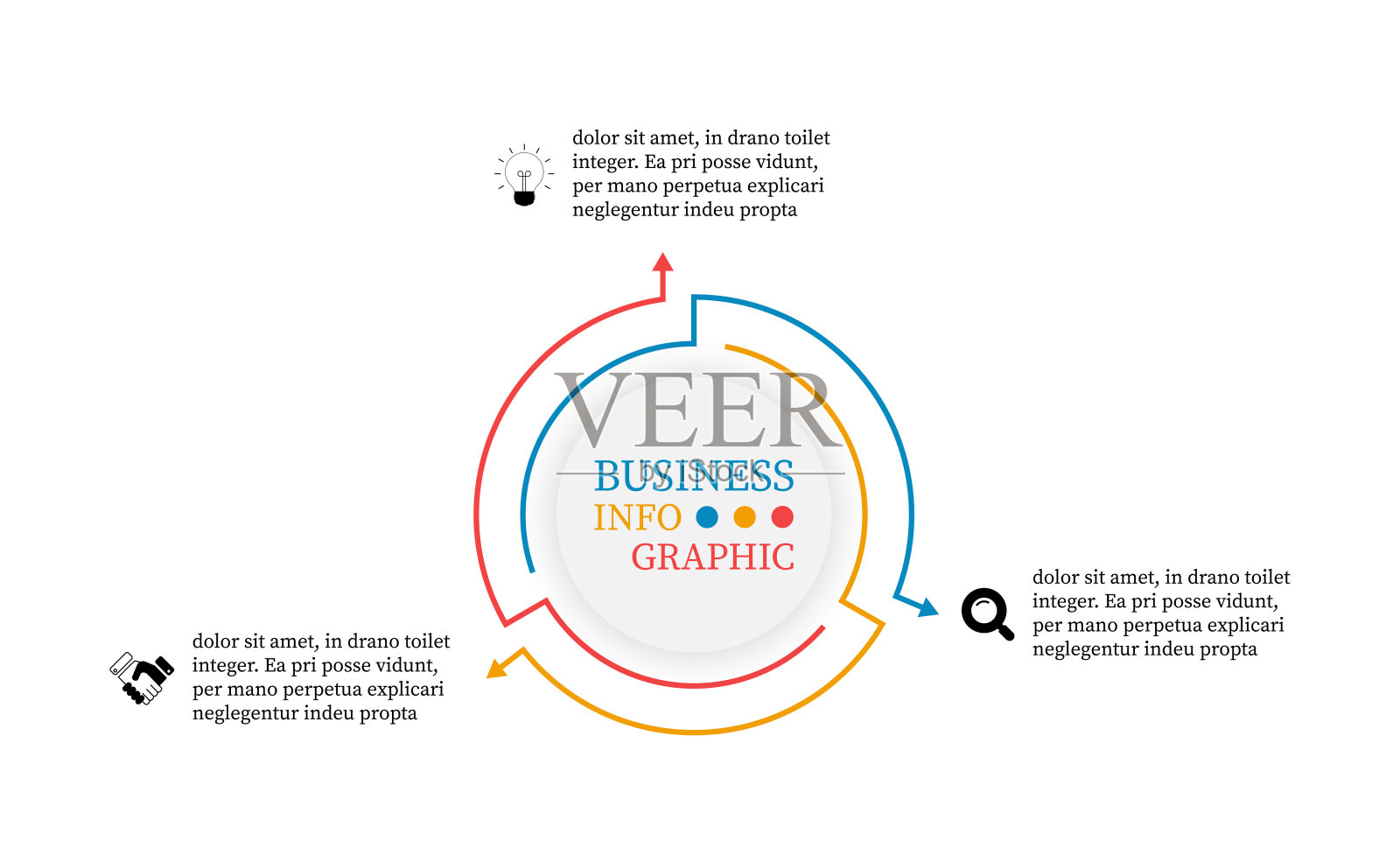 细线元素的信息图形设计与箭头提供3个选项。矢量插图圆模板信息图三步。能使用时间线制作工作流程图，年度报告，网页设计。插画图片素材