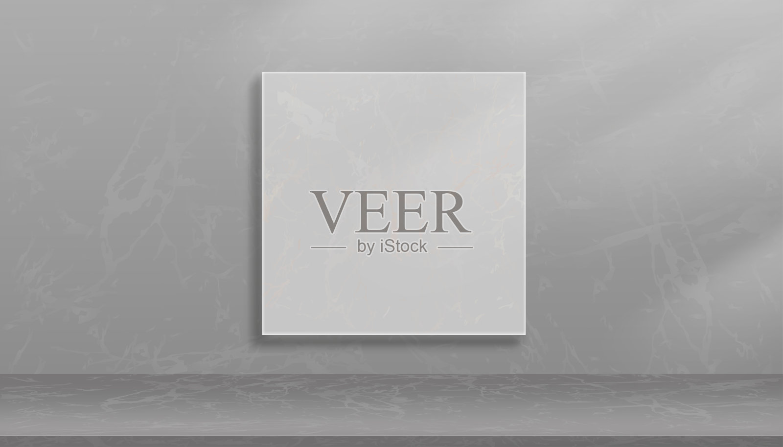 模型空工作室房间在灰色大理石图案框架上的墙壁背景。前视图的空白画廊内部大理石纹理的地板和墙壁，最小的空白房间，向量抽象与复制空间插画图片素材